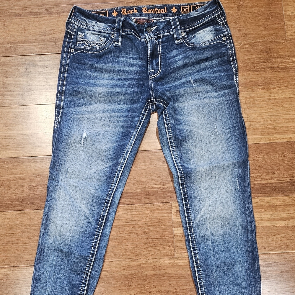 Rock Revival Distressed Blue Skinny Jeans